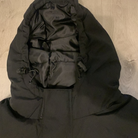 forever 21 mens medium coat jacket black puffer ski flags hooded Logo Full Zip S - Picture 5 of 12